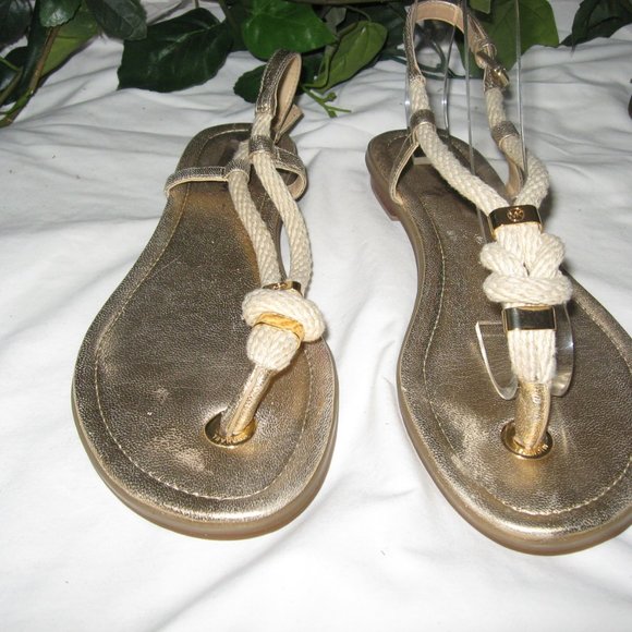 MICHAEL KORS GOLD AND ROPE SANDALS 9.5M - Picture 4 of 11